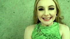 blonde british babe chats with agent outside in pov