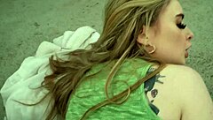 blonde british babe chats with agent outside in pov