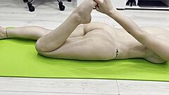 Russian Teen Student Performs Naked Yoga, Showing Shaved Wet Pussy
