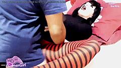 Beautiful goth teen gets hard sex from her friend in the form of a cosplay surprise