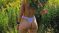 anna mole walks in nature with small tits in short shorts, so erotic