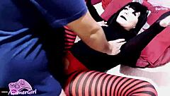 Beautiful goth teen gets hard sex from her friend in the form of a cosplay surprise