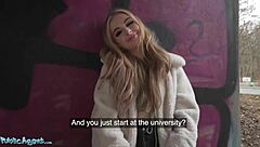 Public outdoor sex with blonde British agent in POV