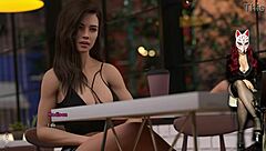 Cartoon porn with a naked girl in a cafe