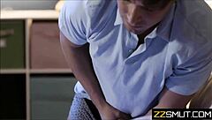 Guy jerks off to his girlfriend's muscular roommate in the dorm and gets caught