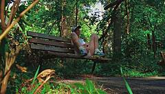 Natural high of the amateur couple in the forest