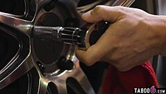 Glamorous girl gets dirty with mechanic and boyfriend