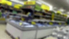 Crazy public cumshot in supermarket with monster cock spitting