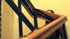 jeny smith sneaks naked into the office building, stripping in the elevator and on the stairs.