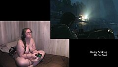 Naked brunette plays through last of us part 2