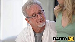 Young beauty with hairless body gets fucked by old man at night