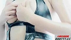 latina bound in red bondage suit takes monster cock deep