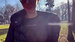 why flash those big boobs in the public park, blonde beauty?