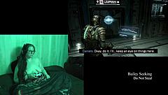 Naked Brunette BBW Plays Deadspace Part 8 with Big Natural Tits