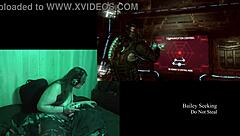 Naked Brunette BBW Plays Deadspace Part 8 with Big Natural Tits