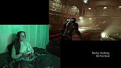 Naked Brunette BBW Plays Deadspace Part 8 with Big Natural Tits