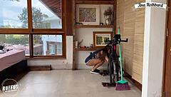 Seductive Brunette with Small Waist Teases Boss with Cunilingus