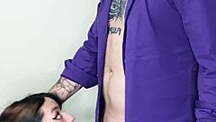 Petite teen receives cumshot in mouth during blowjob