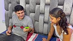 Skinny Latina gets a creampie from a big cock