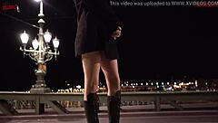 I watched these young amateurs have risky lesbian sex on the bridge, muff diving and playing with big tits