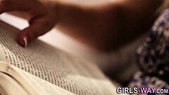 busty blonde lesbian bound tight for sensual fingering play.  