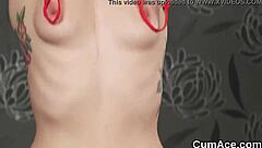 slutty centerfold swallowing cum shot on her face