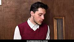 Skinny twink's steamy confession with redhead priest Dacotah Red