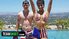 Bold beauties ride hard cock in 4th of July porn