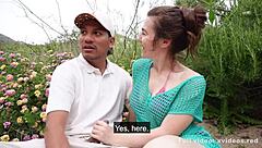 Public beach tryst with curvy babe and dirty talking lover