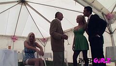 Beautiful women with tattoos participate in a threesome with a famous adult movie actress at a wedding
