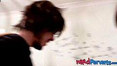 British and European nerds get curvy slut to give them a blow job