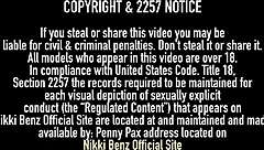 nikki benz slips into fishnets for a solo masturbation session