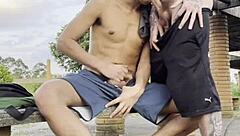 Young Guys Fuck Outdoors In Public Square