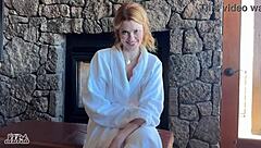 Slutty redhead bridesmaid begs to be fucked in the hotel room before the wedding.