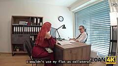 Beautiful redhead gets an office encounter with a stud