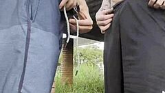 Young Guys Fuck Outdoors In Public Square