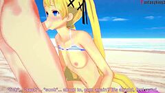 Marie Rose in bikini on beach in hot cartoon
