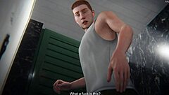 Soldier Gets Hard Blowjob and Swallows Cum in Army Bathroom Game