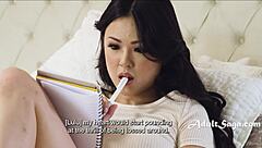 Petite Asian teen Lulu Chu in handstand, submissive to the tall Rocky Emerson