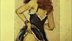 vintage erotic illustration of antique hentai cartoon in retro style.