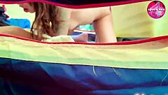 Detailed scene of girl masturbating solo during camping trip in hentai style