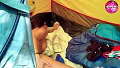 Detailed scene of girl masturbating solo during camping trip in hentai style