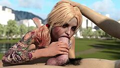 Harley Quinn deepthroats huge white cock in game