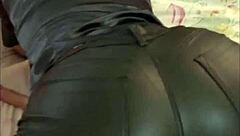 French amateur's seductive exhibition in leather and lingerie
