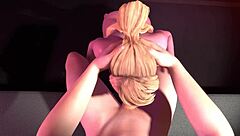 Samus Aran enjoying a good blowjob in a Metroid parody video