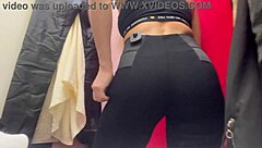 Amateur Asian beauty in tight pants shows off her big cans