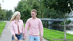 Skinny nerd nikki hill rides bent over in outdoor hardcore cum close up