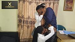 Bold beauties have a threesome with their professor in his office