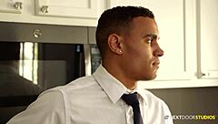 Twink gamer pays rent with bareback riding muscular hunk