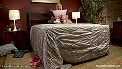 Kinky blonde nanny gets caught while she is pleasuring herself with a sex toy